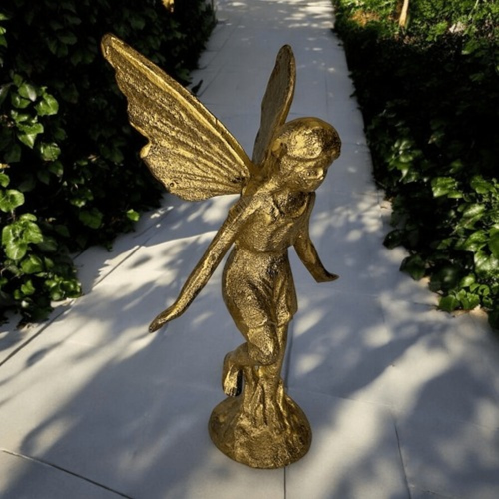 Cast Iron Nymph Statue Antique Verdigris Fairy Angel Home Garden Ornament 7"